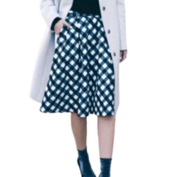 NWT Talbots | Black & White A-line Gingham Plaid Midi Skirt Size 10 - Picture 2 of 9